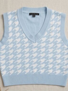 Haute Monde Sky Blue & White Houndstooth Knit Vest Sz-Lg